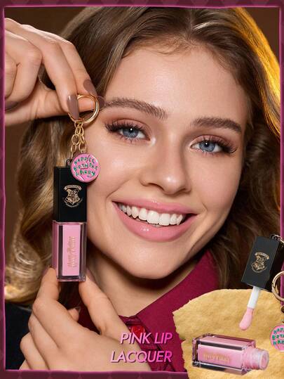 HARRY POTTER X SHEIN 1pc-Cake Pink Pendant Lip Gloss, Watery Lip Glaze, Create Glass Lip Makeup, Nude Pink Lipstick