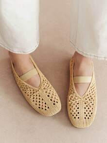 Rosivie Women's Woven Hollow Flats - Apricot - View 4