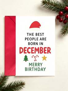 1pc December Birthday Christmas Card With Envelope - "Born In December" Festive Greeting For Friends & Family, Blank Inside - multicolor - View 7