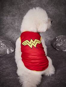 WONDER WOMAN X PETSIN 1件裝貓狗通用超級英雄寵物服裝，附頭帶，小狗角色扮演背心套裝，輕量透氣舒適面料，適合萬聖節、主題派對、節慶與寵物攝影 - 紅色 - 查看 3
