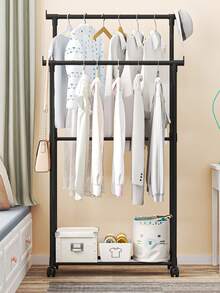 1 Adjustable Double-Rail Multi-Level Rolling Clothes Rack - Free-Standing Metal Garment Organizer With Shelves And Side Hooks, Easy To Move, Sturdy Structure, Perfect For Organizing Home, Bedroom, Closet, And Retail Store - Multicolor - View 9