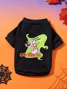 COURAGE THE COWARDLY DOG X PETSIN 1pc A Small Dog Chased By A Ghost With A Letter Printed Pet Hoodie, Soft And Comfortable Warm Pet Clothing - Multicolor - View 1