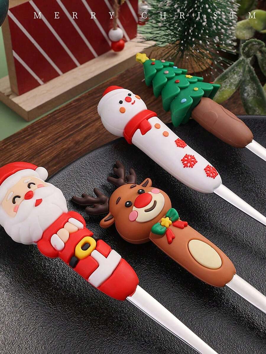 Zazumi 1PC Christmas Silver Spoon Creative Tableware Doll Dessert Spoon Fork Cartoon Christmas Tree Silver Spoon Fork Gift Box Set - Multicolor - View 1