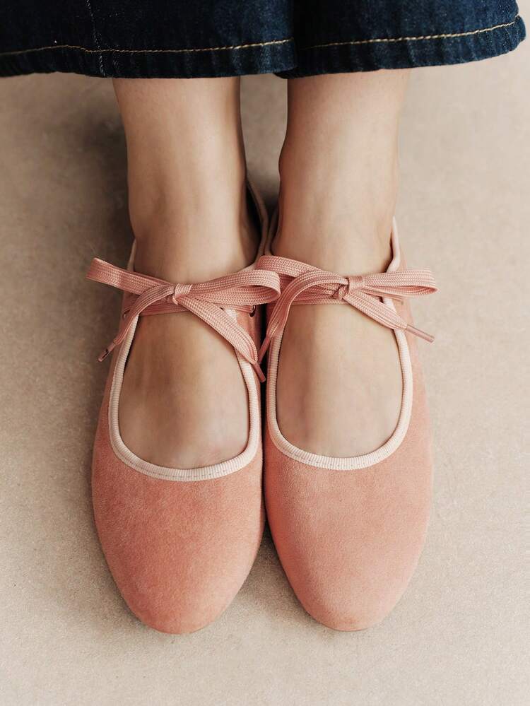Rosivie Bailarinas casuales versátiles para mujer, de estilo sencillo con cordones, para ir al trabajo, Día de San Valentín - Rosa vieja - Añade 3