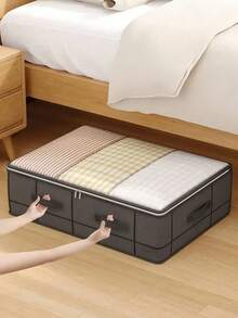 Black Plaid Underbed Storage Bag Dustproof Fabric Large Capacity Foldable Clothes Quilt Blanket Organizer With Clear Window Handles Space Saving Home Essential - Under Haig's bed - View 2