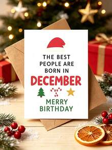 1pc December Birthday Christmas Card With Envelope - "Born In December" Festive Greeting For Friends & Family, Blank Inside - multicolor - View 4