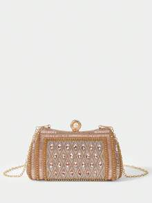 SHECARRY Ladies Fashion Elegance Luxury Exquisite Rhinestone Decorated Dinner Bag Champagne Clutch Bag For Parties Festive Dinners Gatherings Ball Weddings - Champagne - View 5