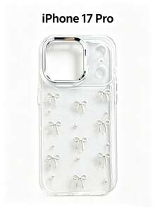 1 Pc.Fashionable Phone Case, Transparent And Shimmering Style, Epoxy Alloy Steel Beads, Bow Design Cute And Minimalist Style, Soft Protective Phone Case, Compatible With IPhone 17, 17 Air, 17 Pro, 17 Pro Max - Silver Bead Bow - View 6