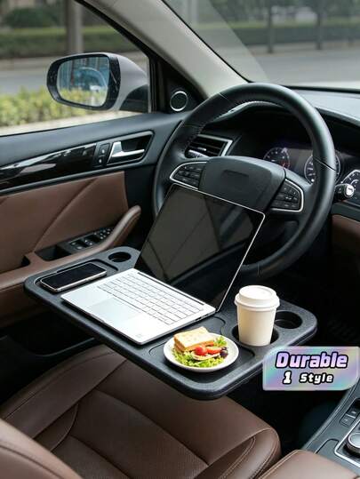 Bandeja de escritorio para volante de coche, mesa multifuncional para volante de auto con portavasos, bandeja portátil para laptop, comida y trabajo en el vehículo para viajes