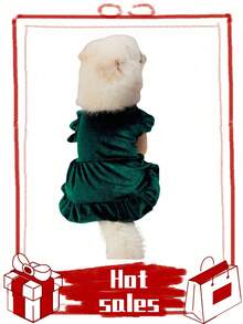 PETSIN 1pc Pet Christmas Premium Green Velvet Dress - Multicolor - View 5