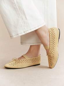 Rosivie Women's Woven Hollow Flats - Apricot - View 2