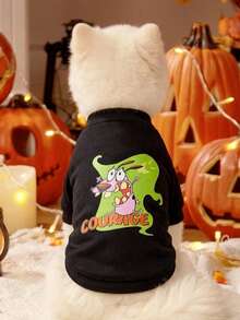 COURAGE THE COWARDLY DOG X PETSIN 1pc A Small Dog Chased By A Ghost With A Letter Printed Pet Hoodie, Soft And Comfortable Warm Pet Clothing - Multicolor - View 2