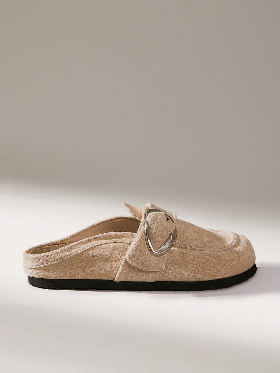 Solecia Retro Muller Shoes Side Buckle Back Empty Half Drag Casual Shoes - Khaki - View 1
