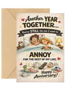 Funny Anniversary Card For Husband Wife, Humorous Greeting Card With Envelope, Cozy Bed Pet Dog Design For Wedding Birthday Gift - multicolor - View 9