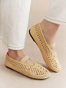 Rosivie Women's Woven Hollow Flats - Apricot - View 3
