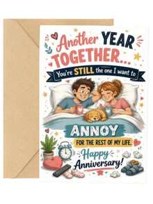 Funny Anniversary Card For Husband Wife, Humorous Greeting Card With Envelope, Cozy Bed Pet Dog Design For Wedding Birthday Gift - multicolor - View 8
