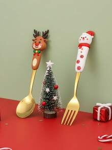 Joivida 1PC Christmas Spoon Creative Tableware Doll Dessert Spoon Fork Cartoon Christmas Tree Spoon Fork Gift Box Set - View 11