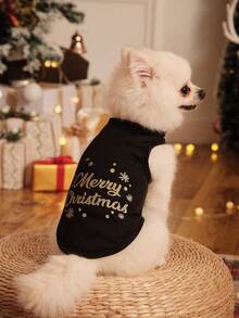 PETSIN 1pc Snowflake Printed Black Pet Vest,Warm, Breathable, And Soft Pet Clothing - Multicolor - View 4