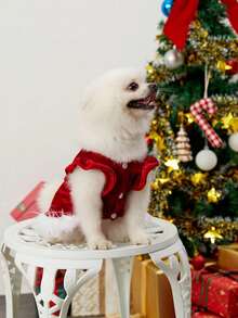 PETSIN 1pc Baby Christmas Plush Dress, Pet Plush Dress, Wine Red - Multicolor - View 12