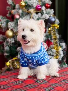 PETSIN 1 Pc Christmas Blue & White Flannel Cute Print Pet Sweatshirt - Multicolor - View 9
