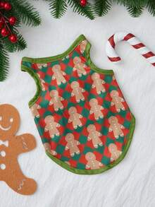 PETSIN 1pc Christmas Digital Printed Pet Vest, Christmas Gingerbread Printed, Skin Friendly, Breathable Pet Clothing - Multicolor - View 4
