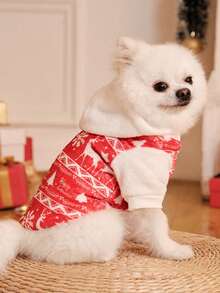 PETSIN 1pc Red & White Striped Hooded Flannel Warm Pet Sweatshirt For Christmas - Multicolor - View 5