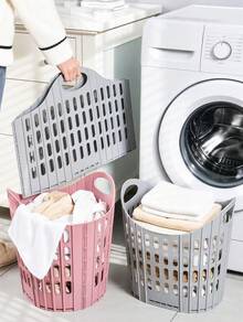 Haus Hana 1pc Foldable Laundry Basket, Multi-Functional Handheld Clothes Hamper, Wall Mountable Dirty Clothes Storage Bin For Bedroom & Bathroom - Multicolor - View 1
