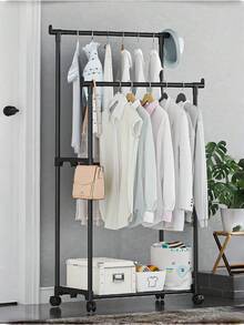 1 Adjustable Double-Rail Multi-Level Rolling Clothes Rack - Free-Standing Metal Garment Organizer With Shelves And Side Hooks, Easy To Move, Sturdy Structure, Perfect For Organizing Home, Bedroom, Closet, And Retail Store - Multicolor - View 10
