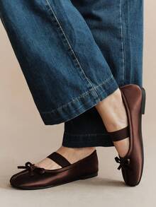 Rosivie Brown Split-Toed Ballet Flats With Bow, Women's Light-Mouth Soft Leather Versatile Commuter Shoes - Brown split toe - View 4