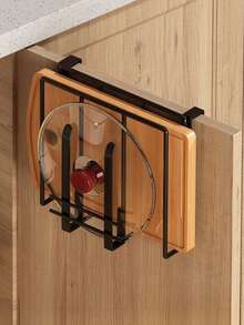 No‑Drill Under Cabinet Storage Rack, Pot Lid Cutting Board Holder, Kitchen Paper Towel Organizer For Home Kitchen - Multicolor - View 5