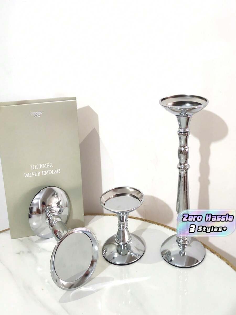 Chân nến sắt phong cách Ins Retro, chân nến cột La Mã, vật trang trí tạo không khí để bàn, giá đỡ nến kim loại vintage cho bàn ăn và trang trí nhà cửa - Bạc - Xem 1