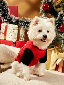 PETSIN 1pc Pet Christmas Reindeer "Merry Christmas" Cute Print Red Fleece Warm Sweatshirt - Multicolor - View 6