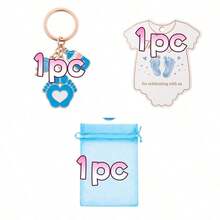 20 Sets Of Blue Footprint Bottle Shape Keychain Baby Bath Gift Set, With Drawstring Gift Bag And Thank You Card, Suitable For Baby Christening - Blue - View 10