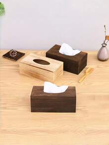 1PC Standard Size Wood Durable Non Slip Scratch Resistant Waterproof Easy Clean Nordic Minimalist Rectangular Flap Lid Tissue Box With Smooth Slot Natural Wood Grain Unicolor Storage Organizer For Living Room Dressing Table - Multicolor - View 4