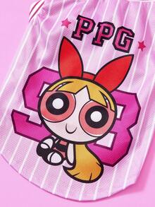 THE POWERPUFF GIRLS X PETSIN 1件裝可愛蝴蝶結黃色女孩星星數字98字母印花寵物背心，粉色拼接白色條紋運動風，柔軟舒適寵物衣服 - 彩色 - 查看 6