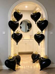 Crown‑Heart Foil Balloon Set, A Preferred Decorative Item For Birthday Banquets, Themed Parties, Arch Scene Arrangements And Family Gatherings. - Black Crown - View 1