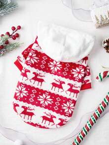 PETSIN 1pc Pet Hooded Sweatshirt With Christmas Deer & Snowflake Design - Multicolor - View 6