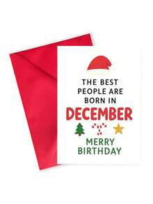 1pc December Birthday Christmas Card With Envelope - "Born In December" Festive Greeting For Friends & Family, Blank Inside - multicolor - View 10