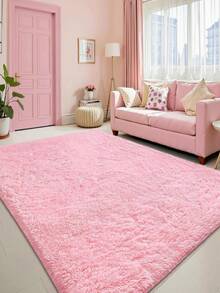 1pc Solid Color Plush Rug, Fluffy & Soft, Suitable For Living Room, Bedroom, Bathroom, Game Room, Studio, Decorative Rug, Washable - Pink - View 4