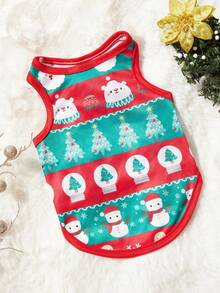 PETSIN 1pc Red And Green Striped Cute Print Pet Vest For Cats And Dogs, Christmas - Multicolor - View 2