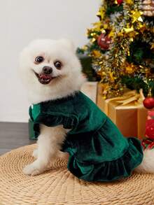 PETSIN 1pc Pet Christmas Premium Green Velvet Dress - Multicolor - View 3