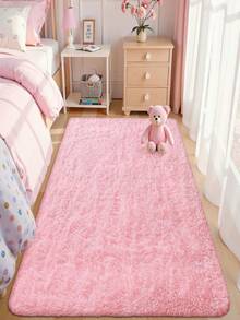 1pc Solid Color Plush Rug, Fluffy & Soft, Suitable For Living Room, Bedroom, Bathroom, Game Room, Studio, Decorative Rug, Washable - Pink - View 3