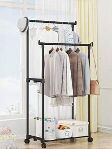 1 Adjustable Double-Rail Multi-Level Rolling Clothes Rack - Free-Standing Metal Garment Organizer With Shelves And Side Hooks, Easy To Move, Sturdy Structure, Perfect For Organizing Home, Bedroom, Closet, And Retail Store - Multicolor - View 7