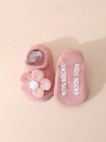 SHEIN 4 Pairs Of Girls And Children Cute Lady Flower Decorative Socks, Solid Color Non-Slip Bottom Boat Socks, Versatile In All Seasons - Multicolor - View 6