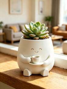 Hand-Held Coffee Cup Cute Flower Pot Cartoon Design, 3D Printed Premium Material, Succulent And Pothos Plant Pot, Suitable For Home, Office, Cafe, Bar Desktop Art Decoration, Beautiful Room Decor, Holiday Gift (Flower Pot Ornament Only) - Multicolor - View 5