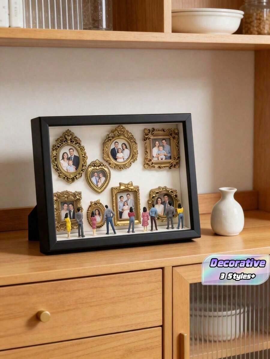 1 Set Diy Mini Museum Silhouette 3d Photo Frame Kit, Includes Gold Resin Mini Frame Set, Celebrate Precious Memories In A Unique Way, Personalized And Distinctive Commemorative Photo Frame Decor - Multicolor - View 1