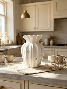 Nordic Retro Floral Ceramic Vase, Ins Style High-Gloss Ruffled Edge Flower Vase, Tabletop Flower Arranging Ornament For Living Room Home Decoration - vase - View 11