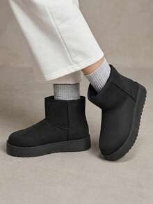Solecia Women's New Fashionable And Comfortable Retro Black Platform Snow Boots Slip-On Plush Inner Short Women's Boots Light Outdoor Commuting Versatile Au - Black - View 5