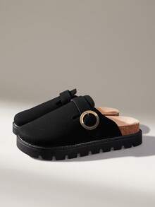 Solecia Women's Fashion Thick-Soled One-Pedal Bag Head Slippers, Increasing The College Commuting Style - Black - View 2