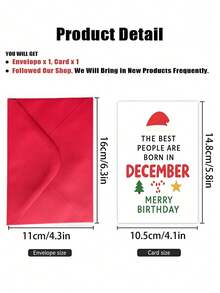 1pc December Birthday Christmas Card With Envelope - "Born In December" Festive Greeting For Friends & Family, Blank Inside - multicolor - View 6